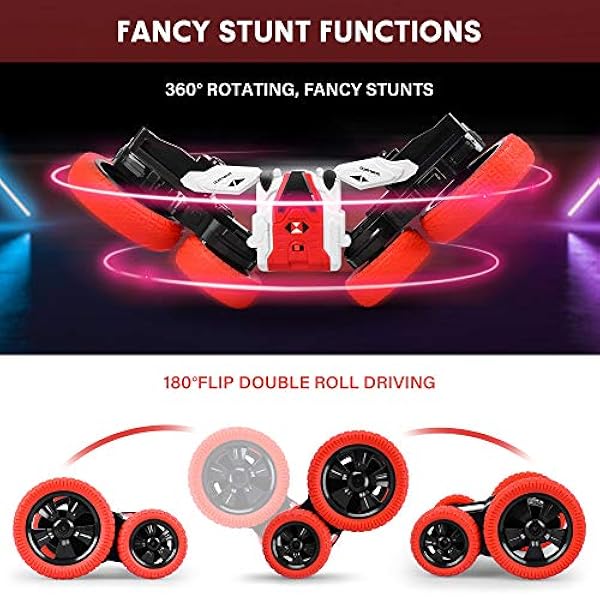 Coche eléctrico competitivo de doble cara de rotación 360°, vehículo todoterreno de tracción de cuatro ruedas de alta velocidad, control remoto, apto para niños de 6 a 12 años (rojo)